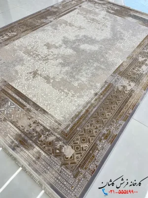 فرش مدرن کرم طلایی 1200شانه طرح گلکسی کاشان
