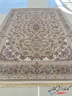 فرش نقره ای گل برجسته 1200شانه شاهرخ کاشان