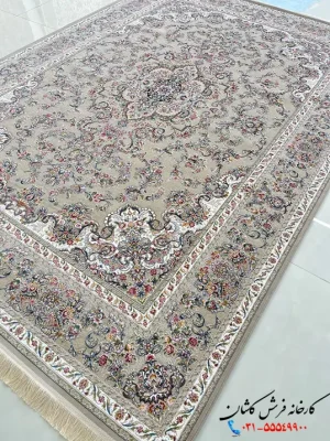 فرش نقره ای گل برجسته 1200شانه طرح شاهرخ کاشان