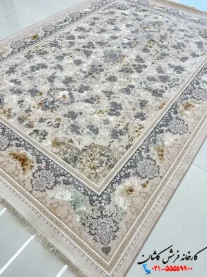 فرش 1200 شانه موکایی کرم طرح رونیا کاشان