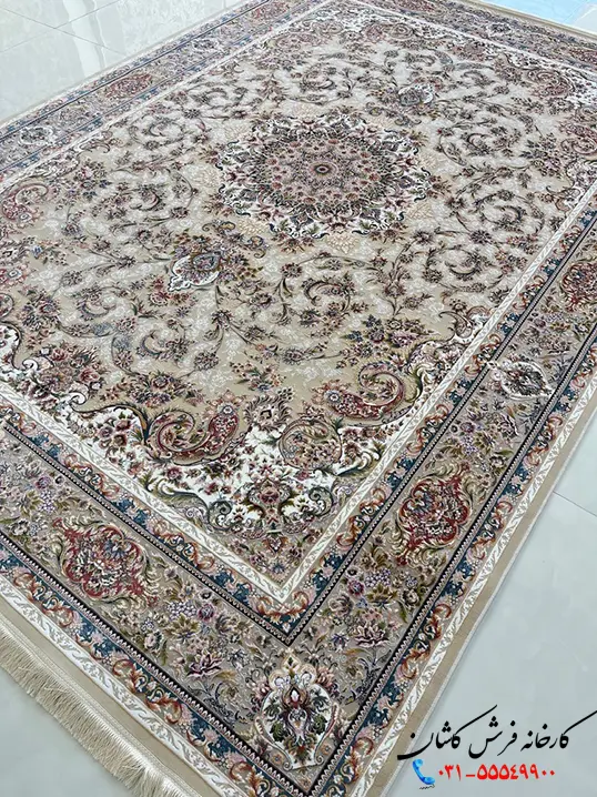 فرش کرم گل برجسته 1200 شانه طرح نیام کاشان فرش کرم گل برجسته 1200 شانه طرح نیام کاشان