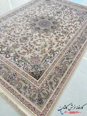 فرش کرم گل برجسته 1200 شانه طرح گل مهر کاشان