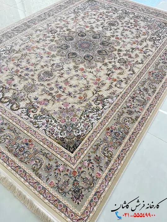 فرش کرم گل برجسته 1200 شانه طرح گل مهر کاشان فرش کرم گل برجسته 1200 شانه طرح گل مهر کاشان
