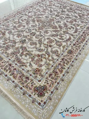 فرش کلاسیک کرم 1200شانه طرح شاهکار کاشان