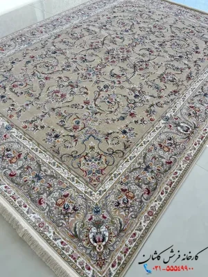 فرش افشان گل برجسته کرم 1200 شانه شاپرک کاشان
