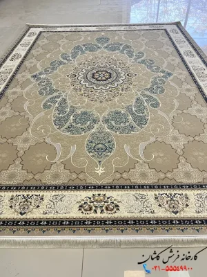 فرش ترنج دار بژ 1200شانه چکاوک کاشان