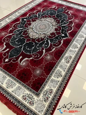 فرش ترنج دار لاکی 1200 شانه طرح چکاوک کاشان